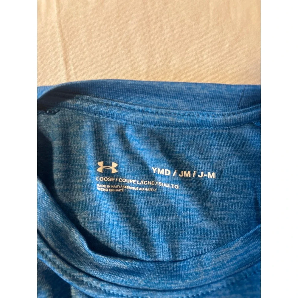 Under Armour T-Shirt Youth Boys Medium Blue Excellent Heathered HeatGear Loose